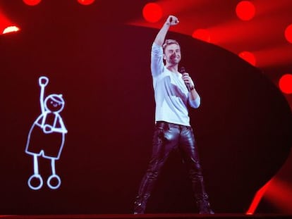 Mans Zelmerlöw, el representante de Suecia, en un ensayo de la segunda semifinal de Eurovisión.