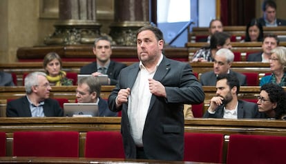 El vicepresidente económico de la Generalitat, Oriol Junqueras, en el Parlament.