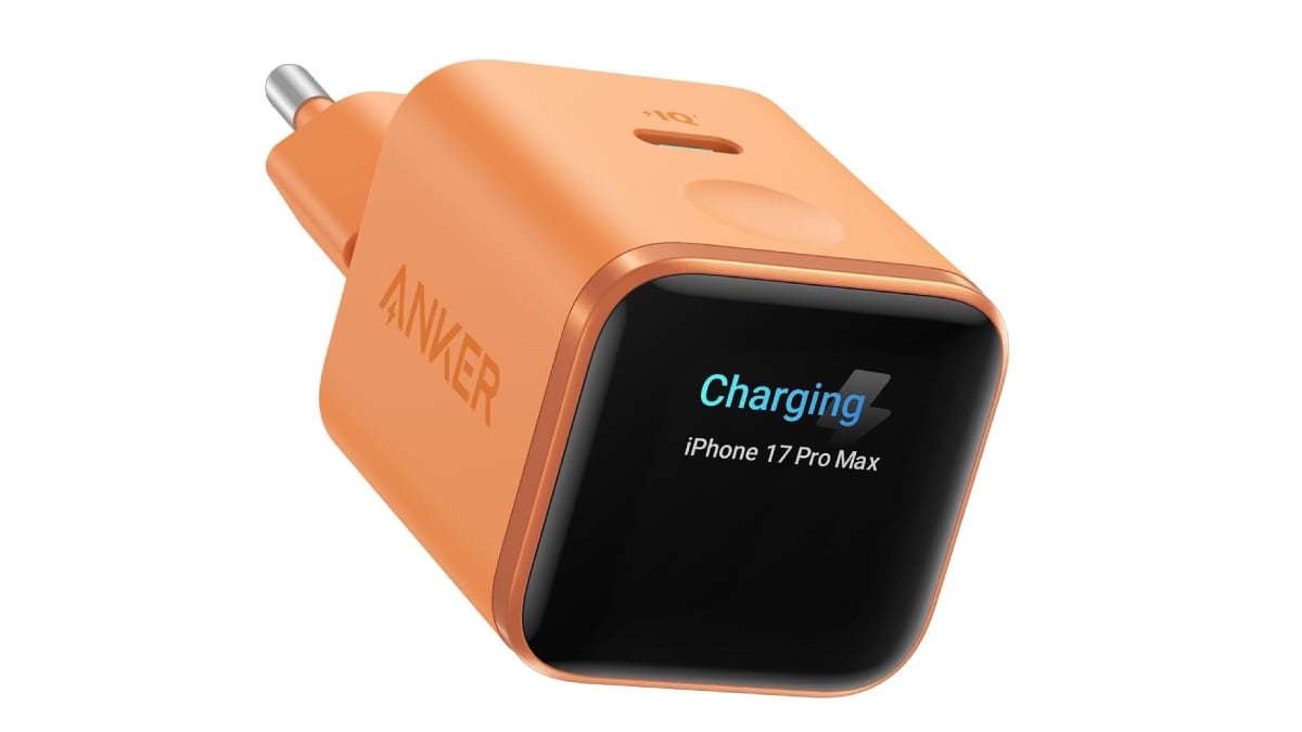 Mini cargador rápido para iPhone con puerto USB-C incluido.