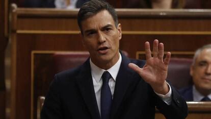 El presidente del Gobierno, Pedro Sánchez, durante la sesión de control.