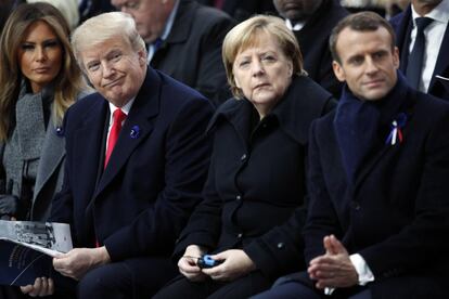 Melania Trump, Donald J. Trump, Angela Merkel y Emmanuel Macron, durante la ceremonia del centenario del armisticio que puso fin a la Primera Guerra Mundial.