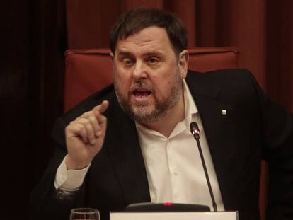 Oriol Junqueras, este martes en el Parlament de Cataluña.