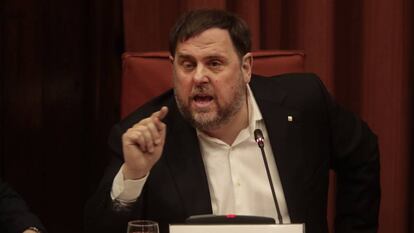 Oriol Junqueras, este martes en el Parlament de Cataluña.