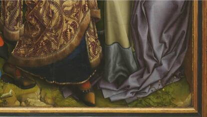 Detalle de la Cariofilada ('Geum urbanum'), en 'El Descendimiento, de Rogier van der Weyden.