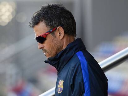 Luis Enrique, aquest matí abans de l'entrenament del Barça.