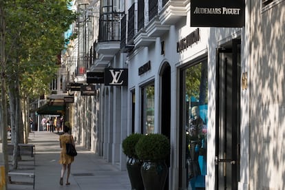 Closed stores on Serrano street, which is part of Madrid’s Golden Mile.