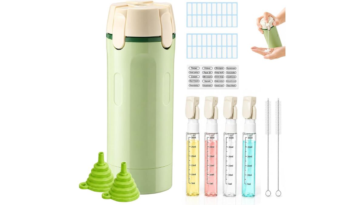 Este dispensador de productos de higiene personal es muy compacto.
