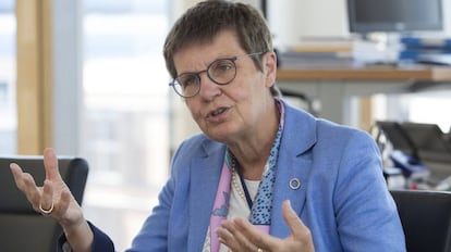 Elke Konig, presidenta del Mecanismo Único de Resolución de bancos, durante la entrevista.
