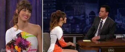 Jessica Biel con uno de los vestidos que supuestamente utilizaron las obras del pintor.