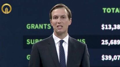 El asesor de la Casa Blanca Jared Kushner presenta el plan económico cde paz, el marte en Manama.  