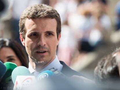 Pablo Casado en el funeral del expresidente de la Xunta, Gerardo Fernandez Albor,