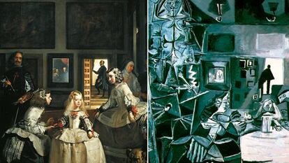 On the left, a detail of ‘Las Meninas,’ by Velázquez. On the right, a detail of one of the paintings from the series ‘Las Meninas,’ by Picasso.