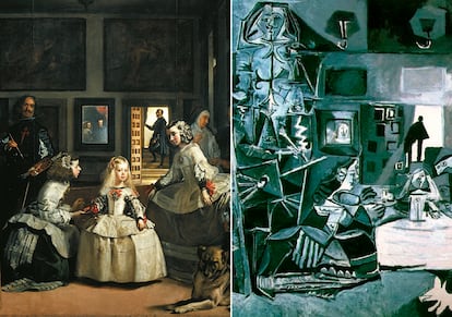 On the left, a detail of ‘Las Meninas,’ by Velázquez. On the right, a detail of one of the paintings from the series ‘Las Meninas,’ by Picasso.