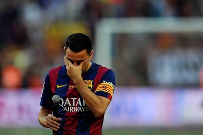 Xavi se emociona durante su discurso