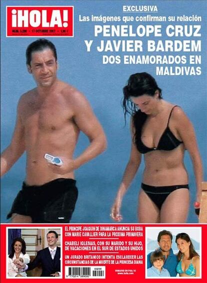 Portada de la revista <i>¡Hola!</i> de octubre de 2007, cuando las fotos de ambos actores juntos en la playa llegaron a costar 500.000 euros