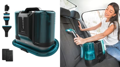 ofertas cecotec: aparato que limpia tapicerías con una autonomía de 60 minutos.