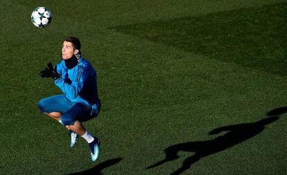 Cristiano Ronaldo, durante el entrenamiento.