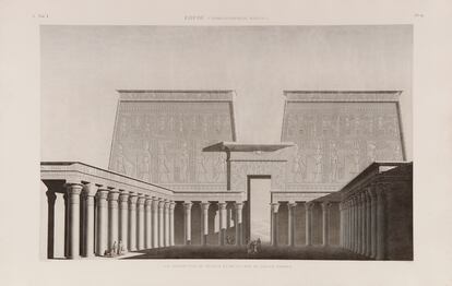 Grabado del Templo de Edfu, perteneciente a la obra 'La descripción de Egipto'.
