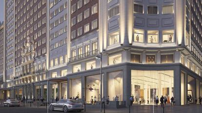 Recreación de la fachada renovada del hotel Riu en el Edificio España.