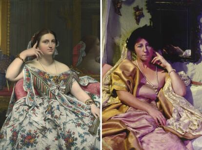 A la izquierda, 'Madame Moitessier' de Jean-Auguste-Dominique Ingres. La alta sociedad parisiense quería ser retratada por el pintor, él hacía una exhaustiva selección, buscaba una belleza que retrotrajera a lo clásico. A la izquierda, la fotógrafa estadounidense Cindy Sherman se retrata a la manera ingresca en 1989.