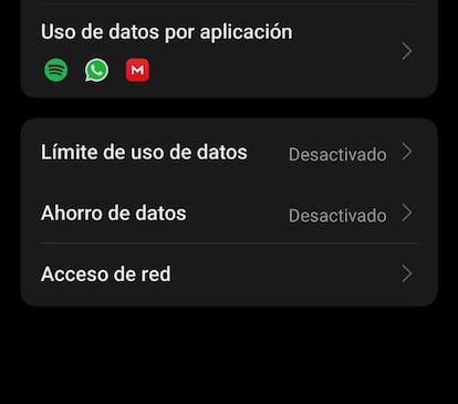 Consumo de datos móviles en un smartphone Android