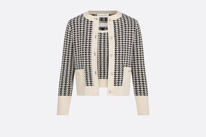 Iconic knit twinsets are also making a comeback this season. Here, the typical cardigan appears in its more retro version, paired with a matching sweater underneath. Take, for example, this houndstooth design by Maria Grazia Chiuri for Dior. €1,980/$2,350