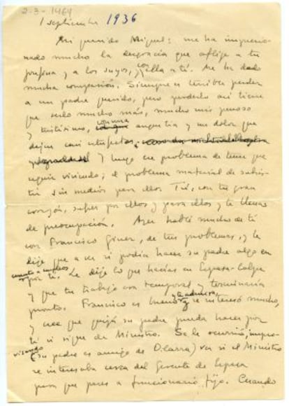 Primera página de la carta del 1 de septiembre de 1936.