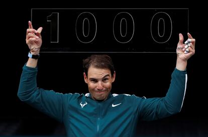 Nadal, durante el homenaje de la organización de la Federación Francesa en Bercy, el pasado miércoles.