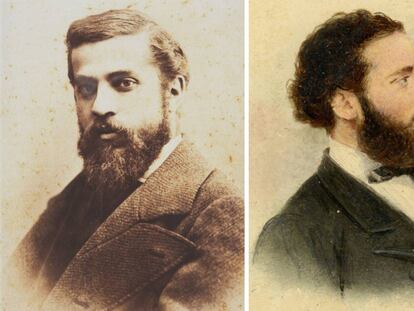 Antoni Gaudí el 1878, con 26 años, en su imagen más conocida de Pau Audouard. A la derecha, la foto de un supuesto Gaudí, realizada por Leopoldo Rovira, también el 1878.