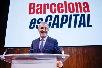 El alcalde de Barcelona, Jaume Collboni, en la conferencia 'Barcelona es capital', este lunes en el Museo Thyssen-Bornemisza, en Madrid.