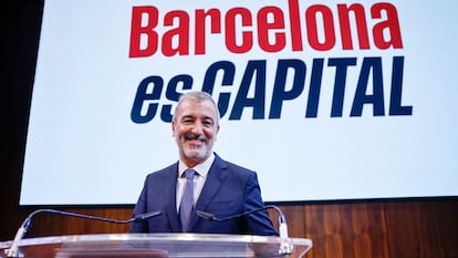 El alcalde de Barcelona, Jaume Collboni, en la conferencia 'Barcelona es capital', este lunes en el Museo Thyssen-Bornemisza, en Madrid.