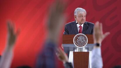 El presidente de México, Andrés Manuel López Obrador, en rueda de prensa en el Palacio Nacional de Ciudad de México