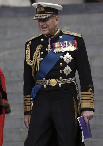 En la imagen, con vestimenta militar durante un acto conmemorativo por el 200 aniversario de la Batalla de Trafalgar en la catedral de San Pablo (2005).