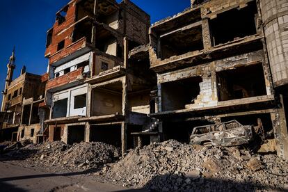 Edificios destruidos en el campo de refugiados de Yarmuk. 