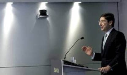 El presidente de Bankia, José Ignacio Goirigolzarri, durante la presentación hoy en Madrid del plan estratégico de la entidad para los próximos cuatro años.