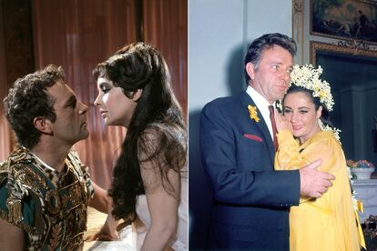 Elizabeth Taylor y Richard Burton
	

	Se conocieron durante el rodaje de 'Cleopatra' en 1963 y saltaban las chispas. 'Marie Claire' describía que el primer beso en pantalla duró tanto que el director les pidió que parasen ante la orden de 'corten'. Esta es una de las historias de amor más turbulentas de Hollywood, con dos bodas y dos divorcios de por medio hasta 1976.
