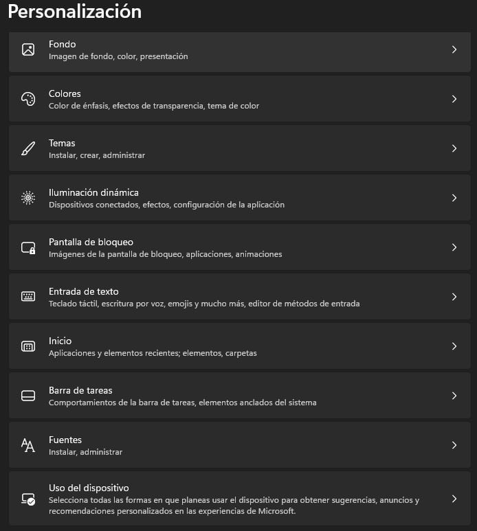 Opciones de batería en un ordenador con Windows 11