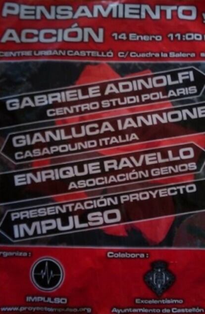 Cartel del encuentro fascista en un centro municipal de Castellón