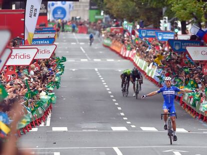 La llegada del belga Philippe Gilbert a la meta en Bilbao.