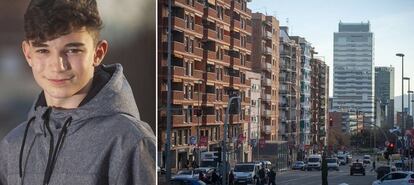 El Roger, de 14 anys, i una imatge de la zona on viu a Sabadell.