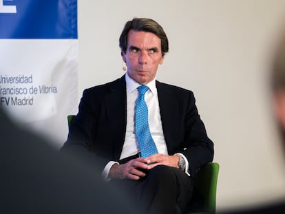 El expresidente del Gobierno y exlíder del PP, José María Aznar, en un acto este 20 de abril.