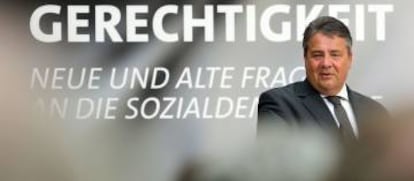 Sigmar Gabriel, vicecanciller alem&aacute;n y l&iacute;der de los socialdem&oacute;cratas, en un acto en la sede del partido celebrado en Berl&iacute;n el 9 de mayo. 