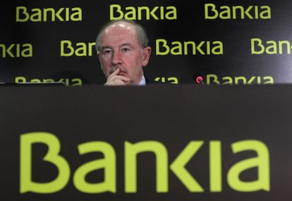 Rodrigo Rato during a Bankia shareholders meeting last February. 