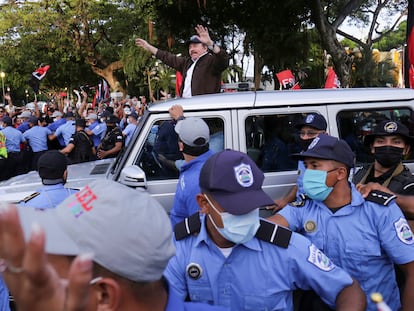 Daniel Ortega al llegar a la Plaza de la Revolución, en Managua, el pasado 19 de julio.