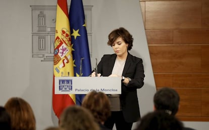 La vicepresidenta Soraya S&aacute;enz de Santamar&iacute;a, en La Moncloa. 