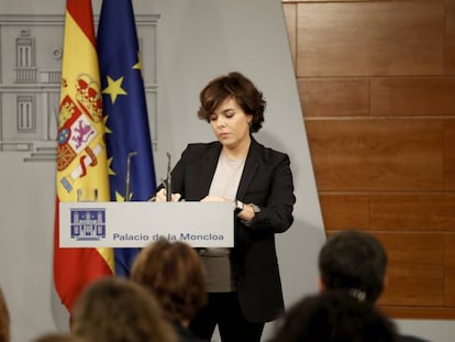 La vicepresidenta Soraya S&aacute;enz de Santamar&iacute;a, en La Moncloa. 