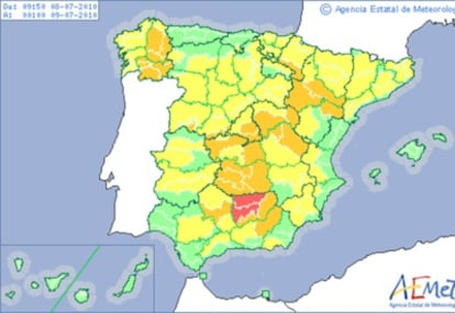 Mapa de alertas de La Agencia Estatal de Meteorología.