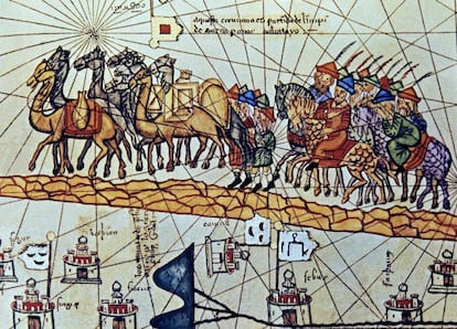 Caravana dirigida por Abraham Cresques, geógrafo y cartógrafo judío mallorquín del siglo XIV. 