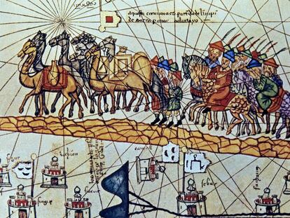 Caravana dirigida por Abraham Cresques, geógrafo y cartógrafo judío mallorquín del siglo XIV. 