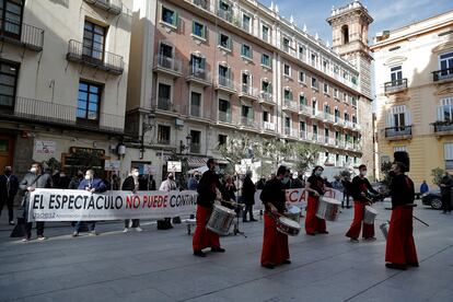 Concentración del sector de ocio, eventos y espectáculos de este miércoles en el Palau de la Generalitat para reclamar ayudas.